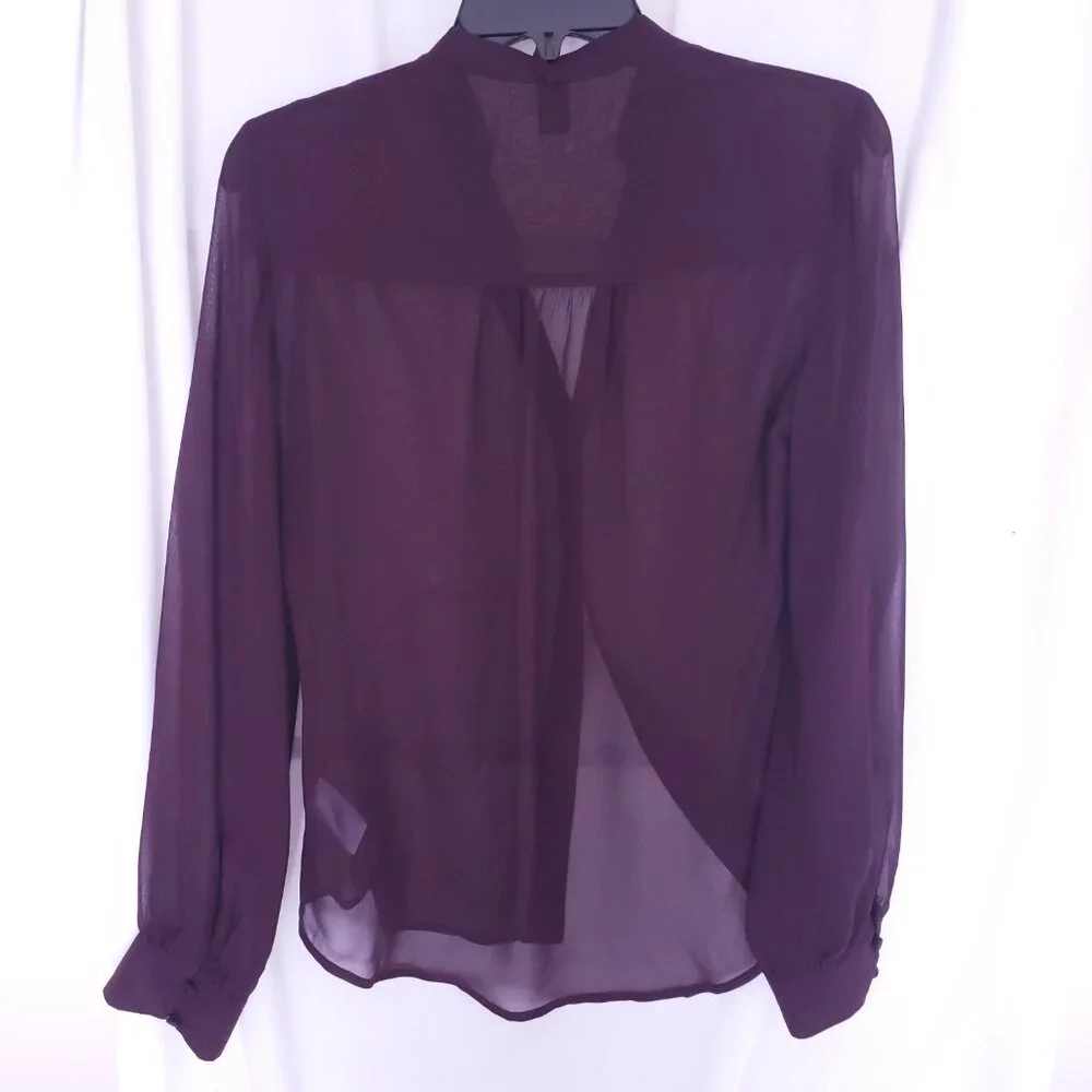 Express Women Purple Button V Neck Long Sleeve Sheer Lightweight Blouse Size S - Picture 13 of 15